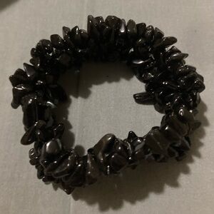 Bling Jewelry Black Onyx Chip Stone Wide Chunky Cluster Strand Stretch Bracelet